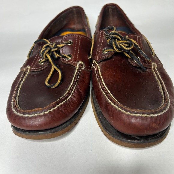 Timberland Leather Boat Shoes/size 11-Burgundy Brown Preppy Mens  Classic 2 eye‎ - Picture 4 of 9